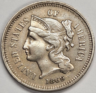 1869 Nickel Three Cent Piece Choice About Uncirculated