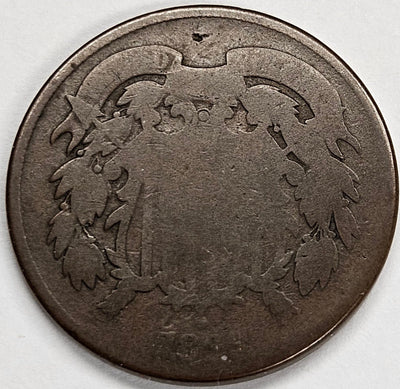 1869 Two Cent Piece AG reverse damage