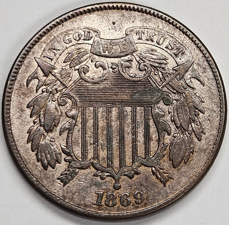 1869 Two Cent Piece Select Uncirculated Brown