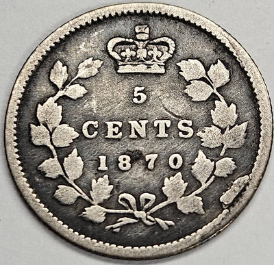 1870 Raised Canadian 5 Cents Very Good