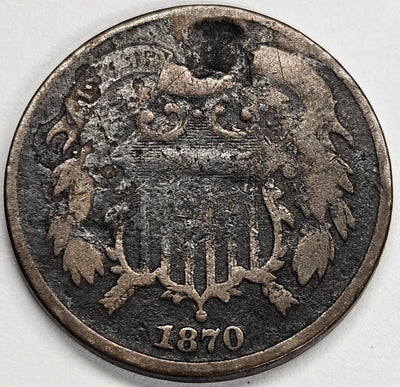1870 Two Cent Piece Fine dark with hit