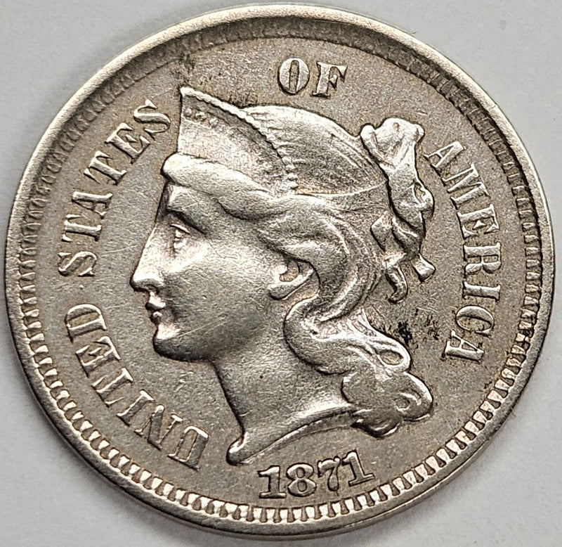 1871 Nickel Three Cent Piece . . . . Extremely Fine