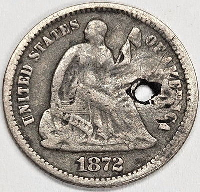 1872 Seated Liberty Half Dime VF holed