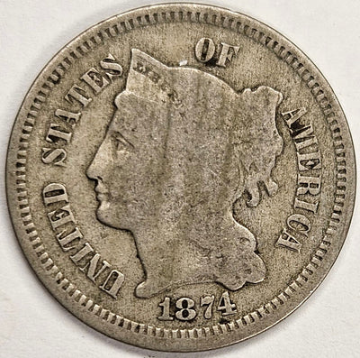 1874 Nickel Three Cent Piece Fine