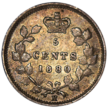 1880 Obverse #3 Canadian 5 Cents Very Fine