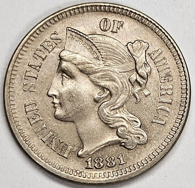 1881 Nickel Three Cent Piece Choice BU+