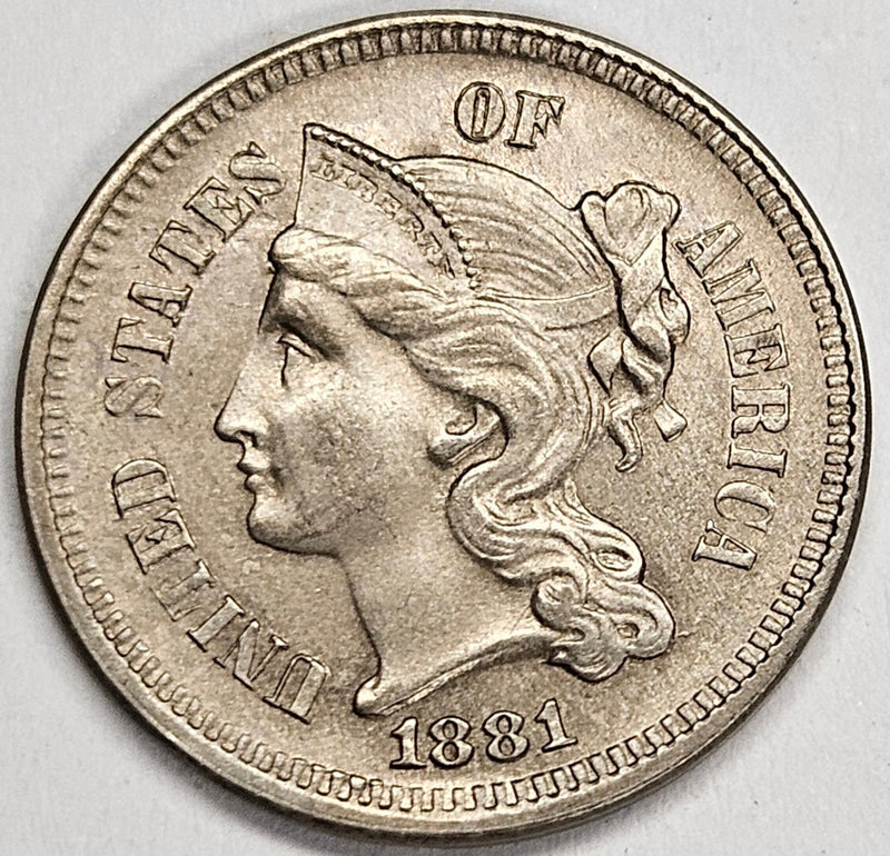 1881 Nickel Three Cent Piece Choice BU+