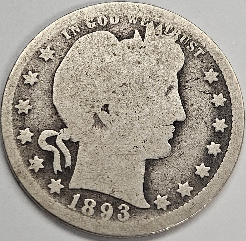 1893 Barber Quarter . . . . About Good