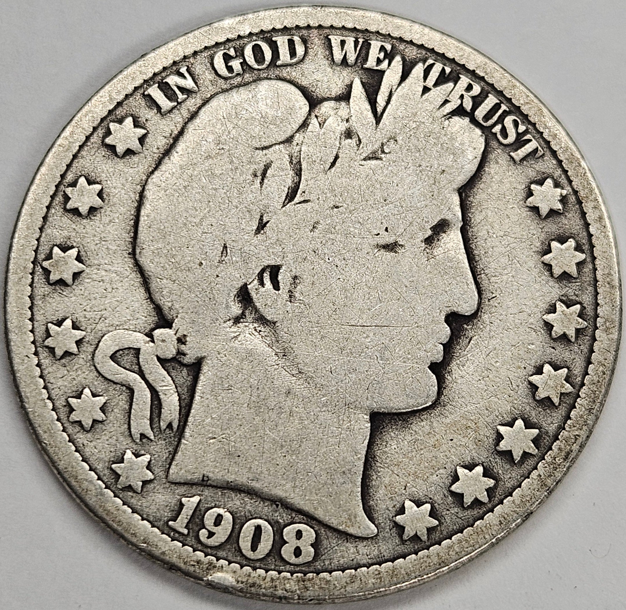 1908-O Barber Half Good/VG – Mount Vernon Coin