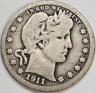 1911-D Barber Quarter Very Good
