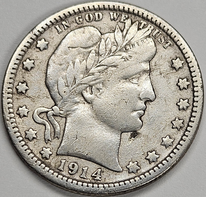 1914 Barber Quarter . . . . VF obverse dig