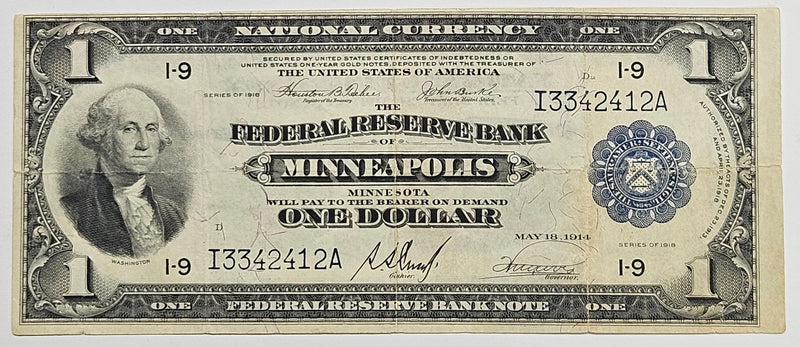 $1.00 1918 Federal Reserve Bank Minneapolis Fr. 734 VF/XF