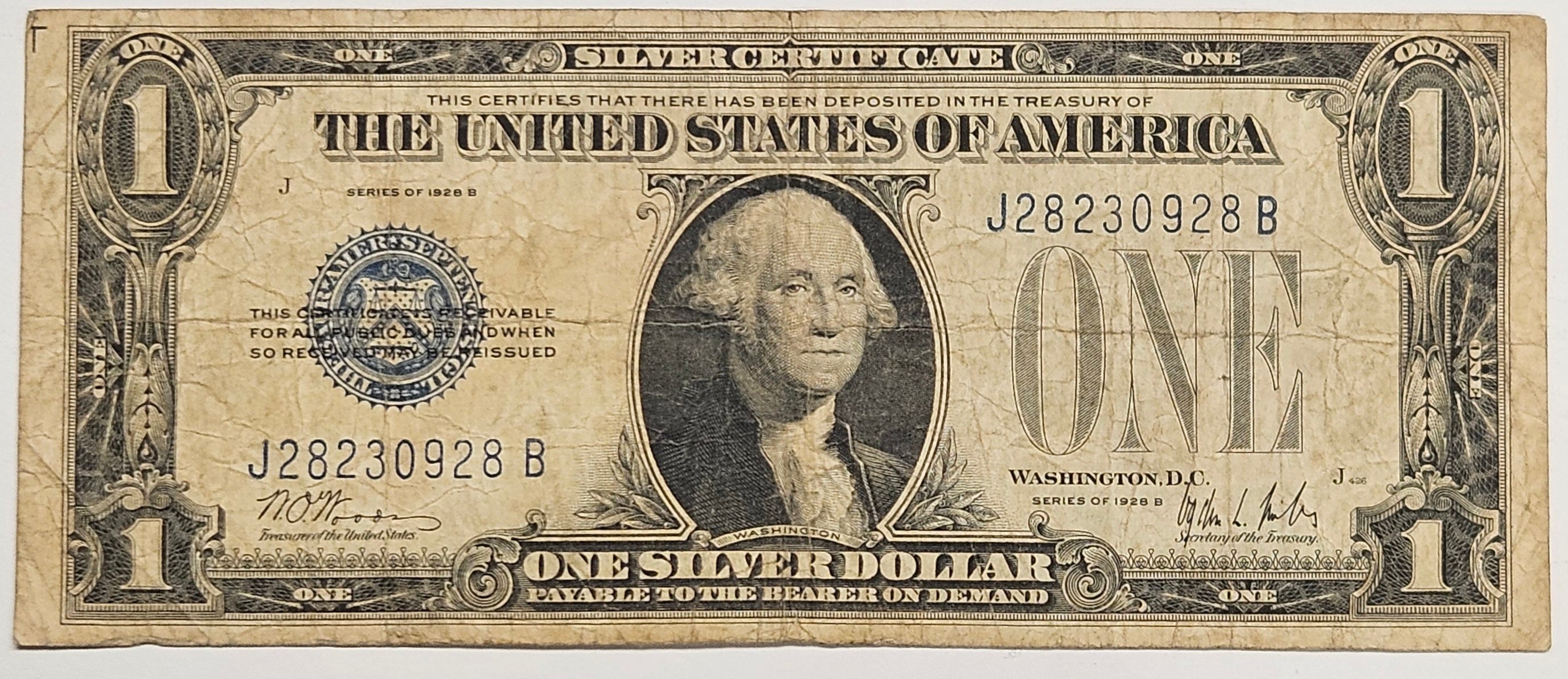 1928 B $1.00 -Funny Back- Silver Certificate Very Good – Mount Vernon Coin