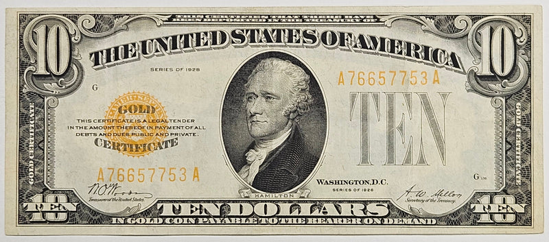 $10.00 1928 Gold Certificate . . . . Choice About Uncirculated