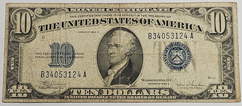 $10.00 1934 C Silver Certificate Fr. 1704 . . . . Fine