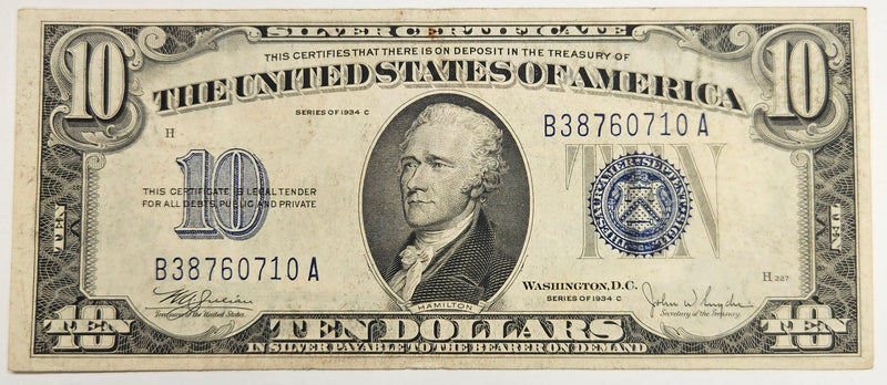 $10.00 1934 C Silver Certificate . . . . Extremely Fine