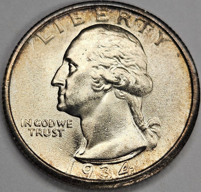 1934 Medium Motto Washington Quarter Gem Brilliant Uncirculated