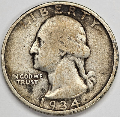 1934 Medium Motto Washington Quarter Very Good