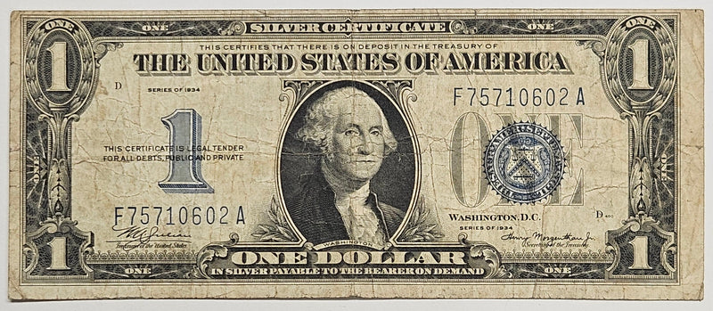 $1.00 1934 Silver Certificate . . . . Very Good
