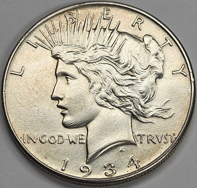 1934 Peace Dollar BU cleaned