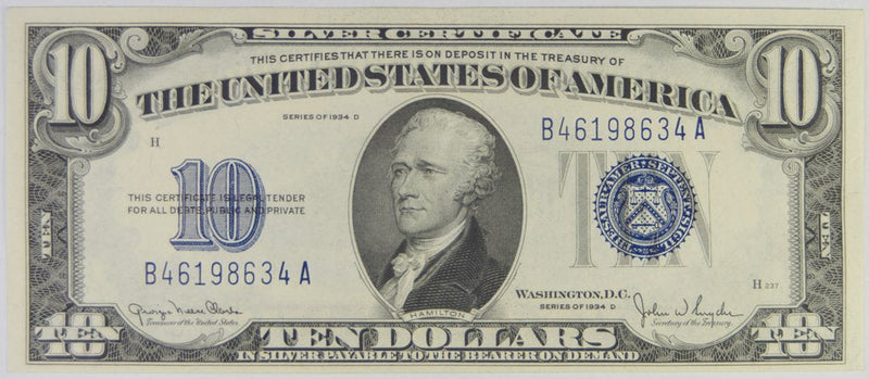 $10.00 1934 D Silver Certificate Gem Crisp Uncirculated