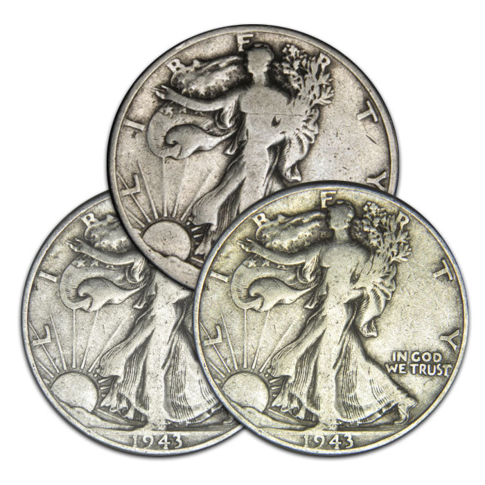 1943, 1943-D and 1943-S Walking Liberty Half Trio . . . . Very Good or Better