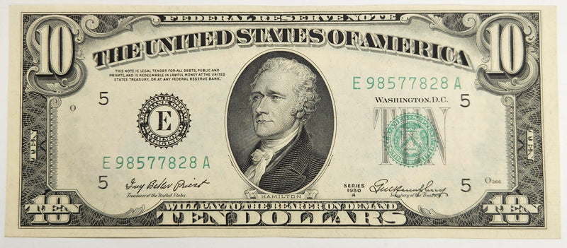 $10.00 1950 A Federal Reserve Note . . . . Choice CU from Consecutively Numbered Pack