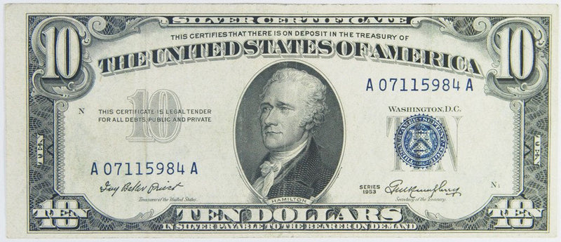 $10.00 1953 Silver Certificate Extremely Fine