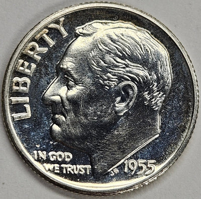 1955 Roosevelt Dime Gem Brilliant Proof Reverse Cameo