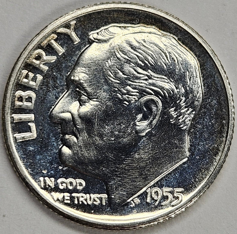 1955 Roosevelt Dime Gem Brilliant Proof Reverse Cameo