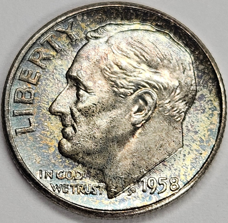 1958 Roosevelt Dime Gem BU Color!