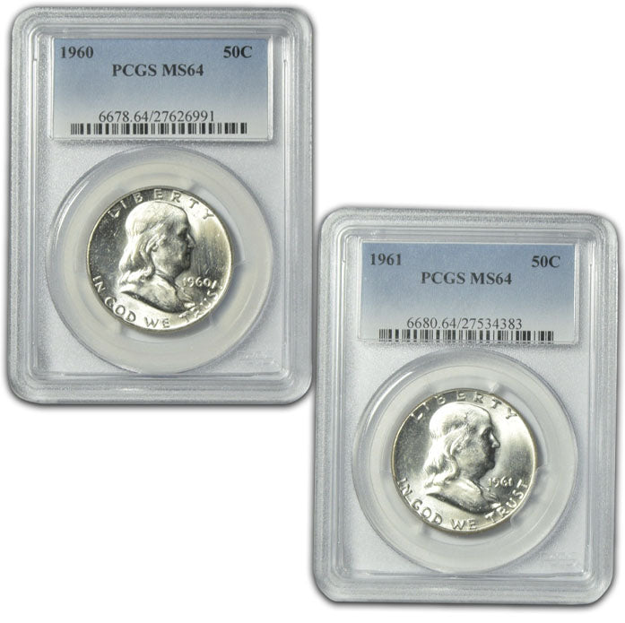 1960 and 1961 Franklin Half Pair . . . . PCGS MS-64