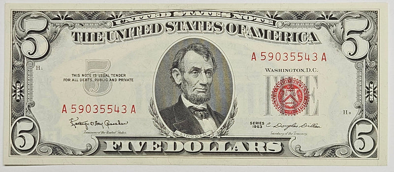 $5.00 1963 United States Note . . . . Superb CU from Consecutively Numbered Pack