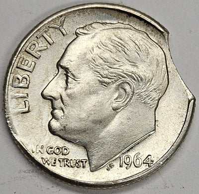 1964-D Roosevelt Dime BU double clip