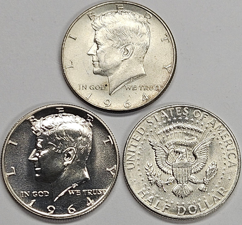 All 3 1964 Kennedy Halves P,D, Proof