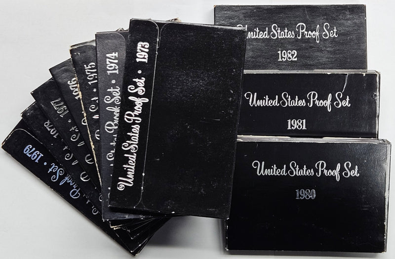All 10 Black Box Clad Proof Sets 1973 to 1982 . . . . Gem Brilliant Proof