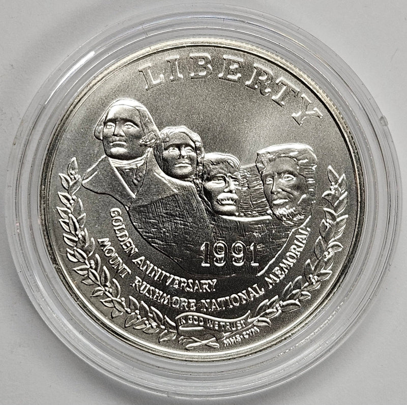 1991-P Mt. Rushmore Golden Anniversary Silver Dollar . . . . Gem BU in original U.S. Mint Capsule