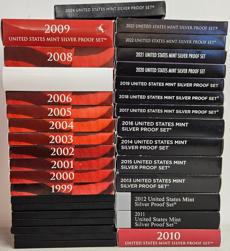 All 33 Silver Proof Sets 1992-S to 2024-S . . . . Gem Brilliant Proof