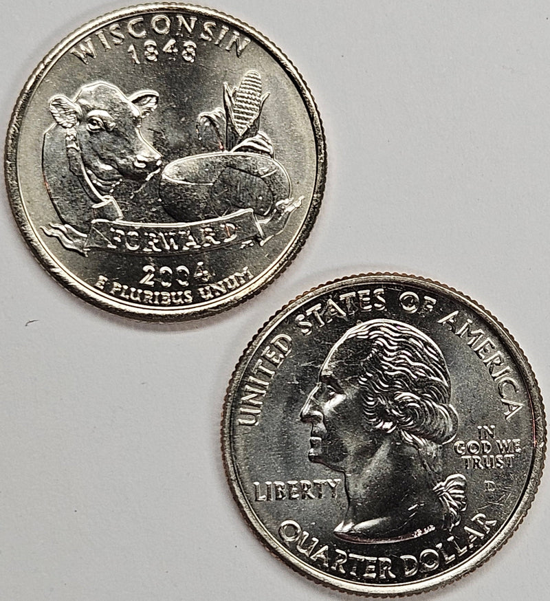 2004-P and D Pair Wisconsin State Quarters Choice BU