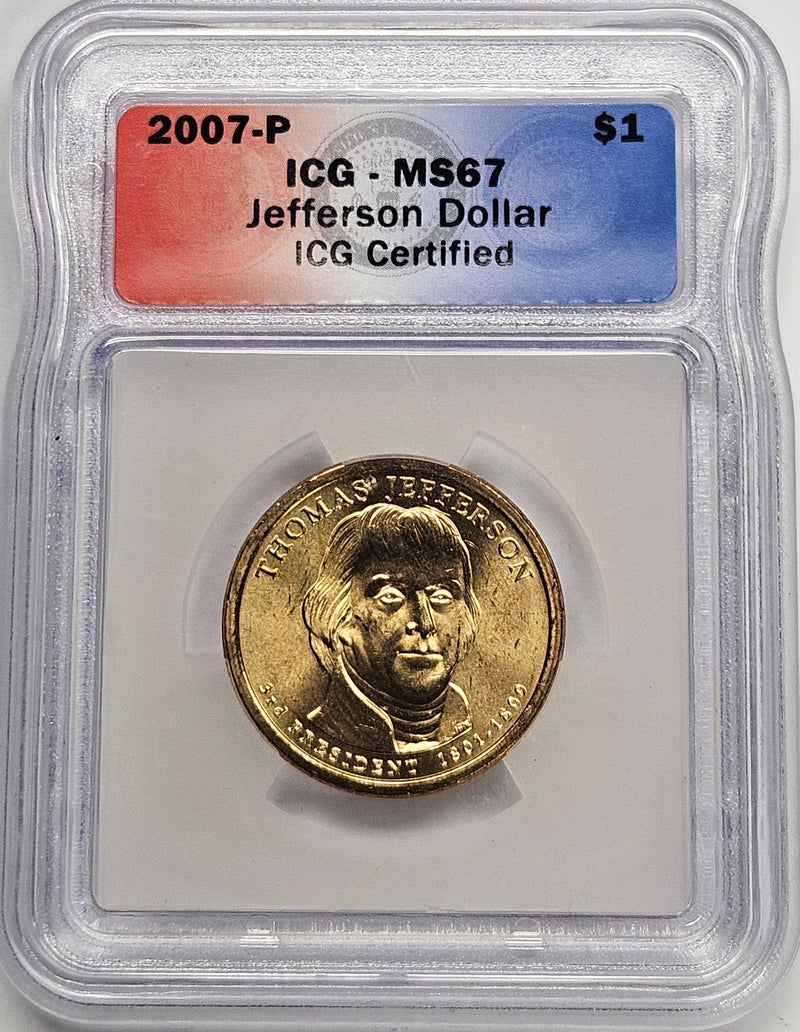2007 Thomas Jefferson Presidential Dollar ICG MS-67