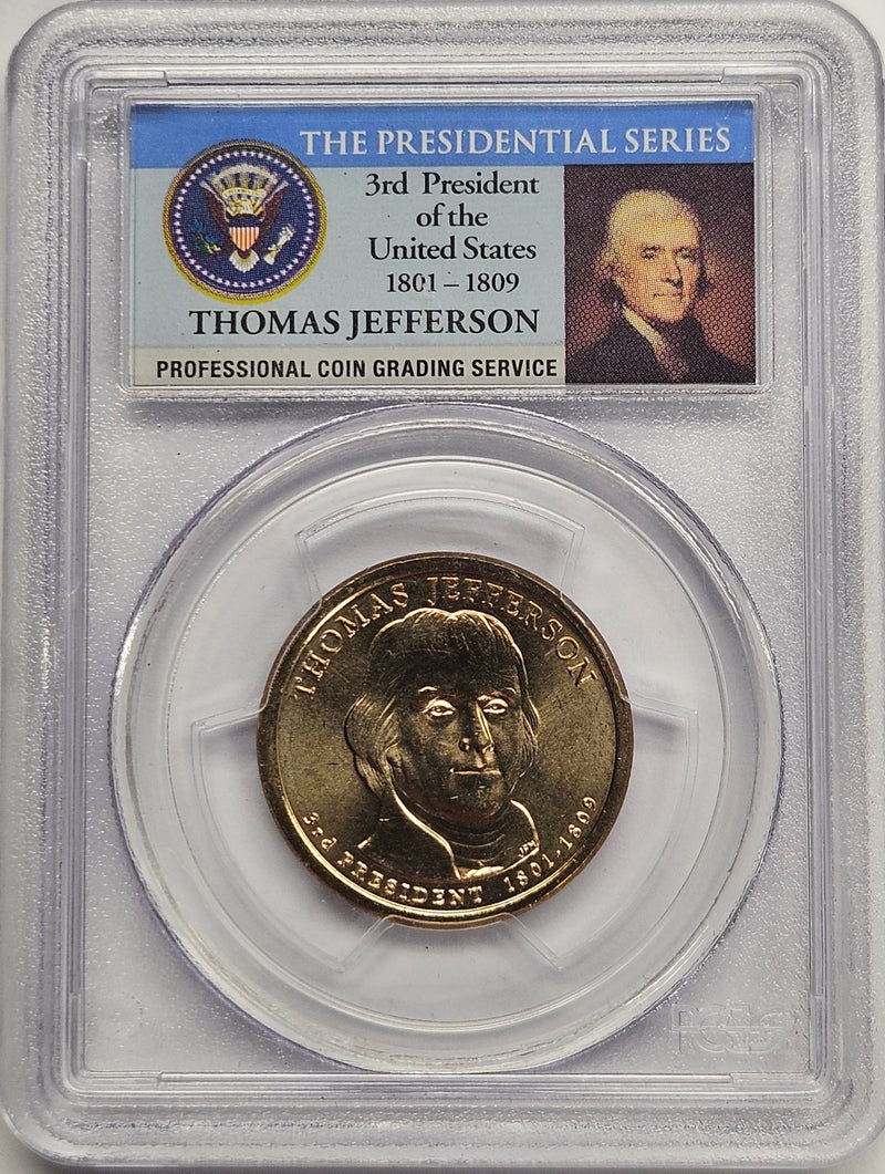 (2007) Thomas Jefferson Presidential Dollar PCGS MS-65 Mint Error Missing Edge Lettering