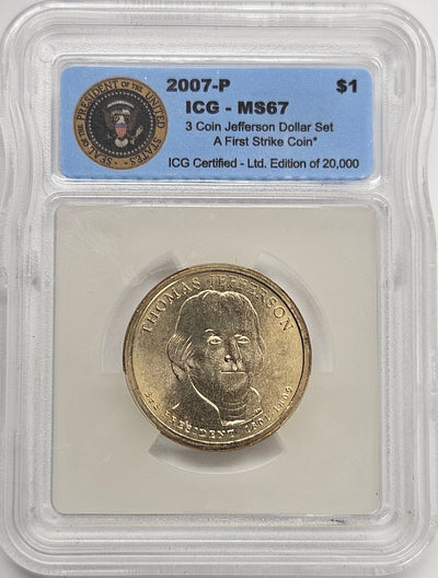 2007 Thomas Jefferson Presidential Dollar ICG MS-67 First Strike