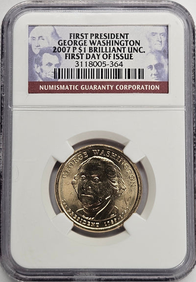 2007 George Washington Presidential Dollar NGC Brilliant Uncirculated First Day of Issue