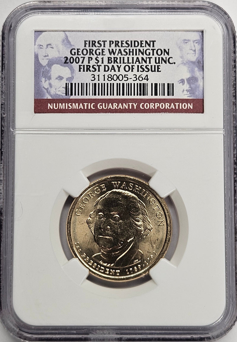 2007 George Washington Presidential Dollar NGC Brilliant Uncirculated First Day of Issue