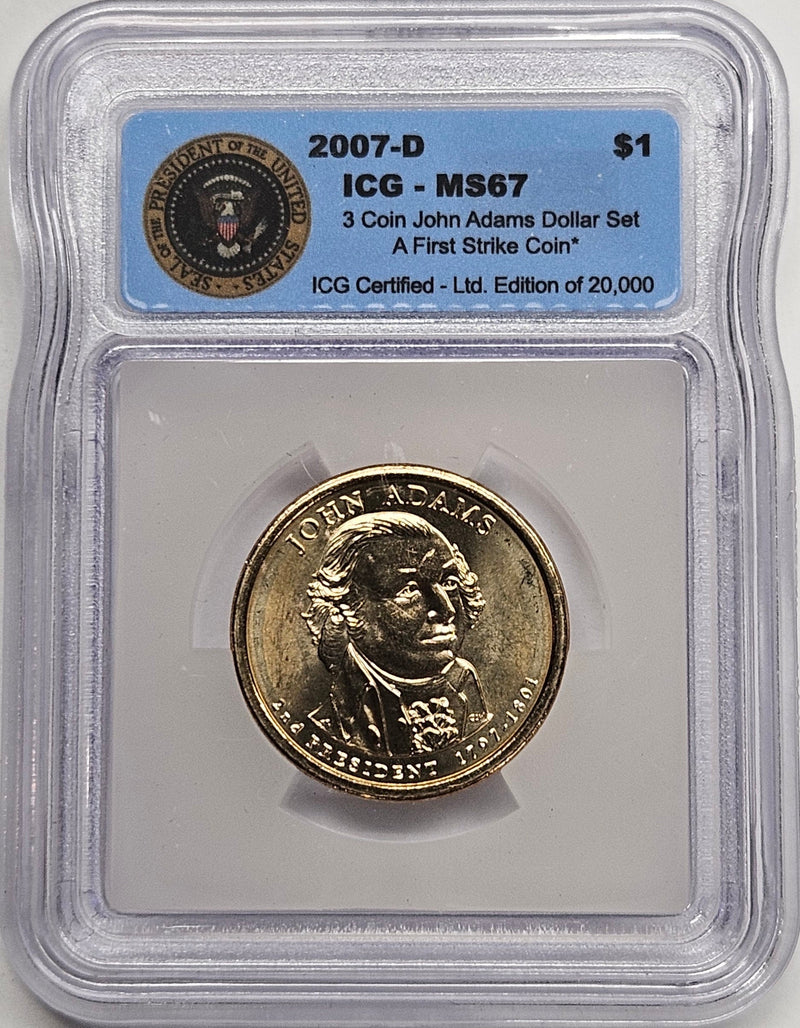 2007-D John Adams Presidential Dollar ICG MS-67 First Strike