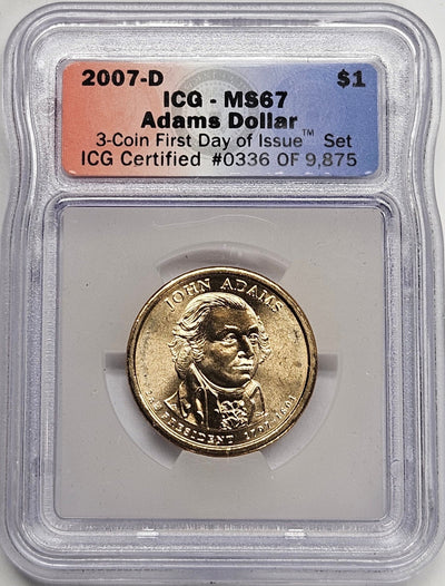 2007-D John Adams Presidential Dollar ICG MS-67 First Day of Issue
