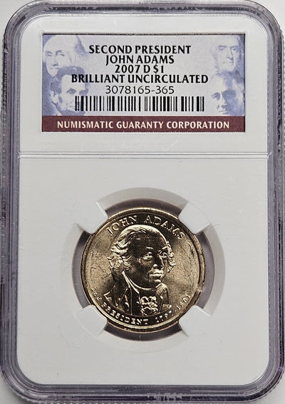 2007-D John Adams Presidential Dollar NGC Brilliant Uncirculated