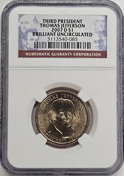 2007-D Thomas Jefferson Presidential Dollar NGC Brilliant Uncirculated
