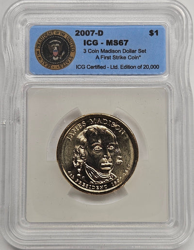 2007-D James Madison Presidential Dollar ICG MS-67 from 3-Coin Madison Dollar Set First Strike