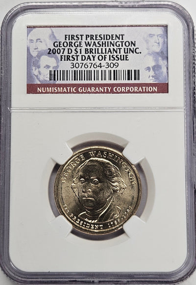 2007-D George Washington Presidential Dollar NGC Brilliant Uncirculated First Day of Issue